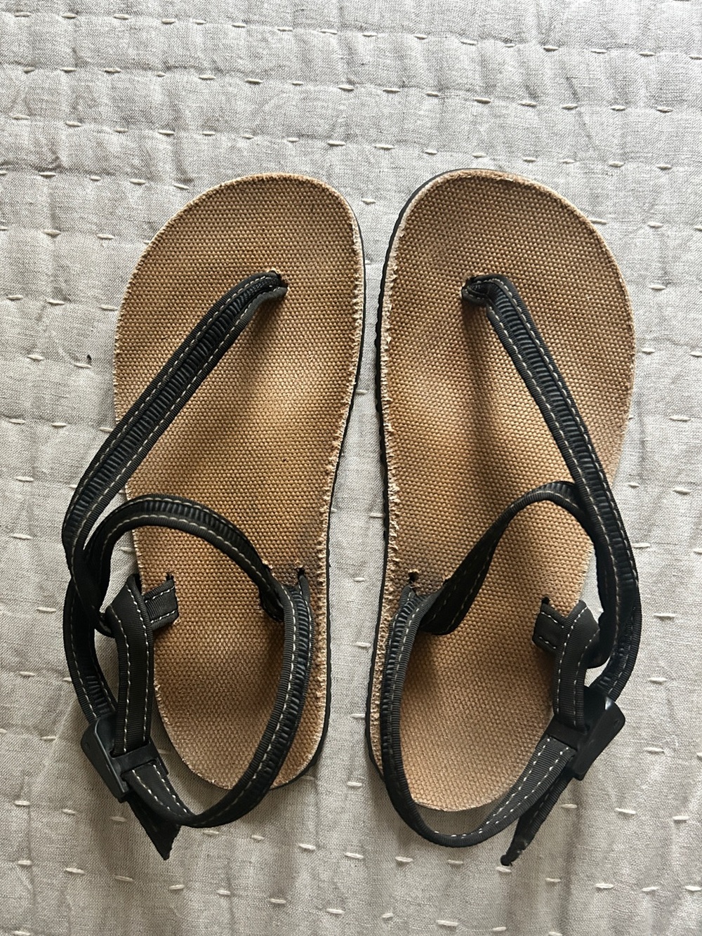 Women's Black Strap Sandals with Tan Footbed